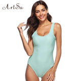 Purpton Womens Swimwear Green / S ArtSu Sexy One Piece Beach Bodysuit Solid Jumpsuit Romper Women Backless Body 2018 Summer Casual Chest Pad Playsuit ASJU30362