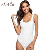 Purpton Womens Swimwear White / S ArtSu Sexy One Piece Beach Bodysuit Solid Jumpsuit Romper Women Backless Body 2018 Summer Casual Chest Pad Playsuit ASJU30362