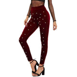 Swim4Fit Leggings Burgundy / XS Women's Burgundy Pearl Velvet Detailed Leggings