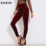 Swim4Fit Leggings Women's Burgundy Pearl Velvet Detailed Leggings