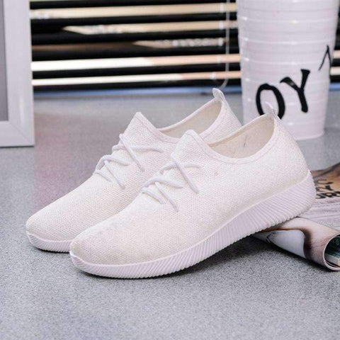 Swim4Fit White / 8 Women's Breathable Sneakers, Ladies Sport Air Mesh Shoes, Running Slip On, Black/White/Brown/Purple Walking Shoes, Women Flats