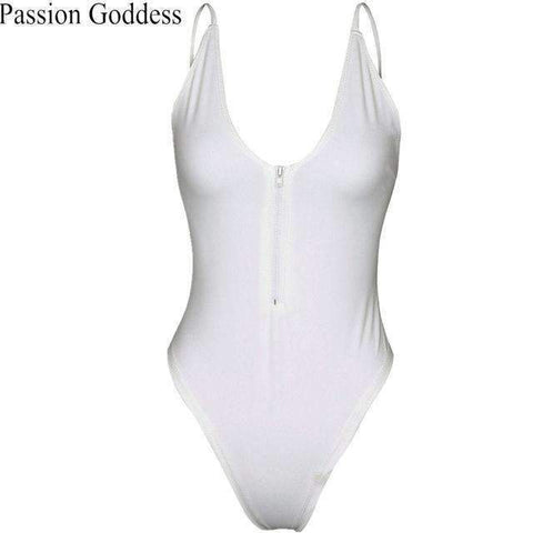 Swim4Fit Women's Swimwear White / L Women's Bodysuit Romper with V neck Zipper