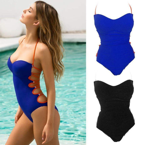 Purpton Bras Sexy One-Piece Women Bodysuit Solid Color Backless Bra Set Bandage Cut Out Summer Beach Bathing Suit 2018 New Women Beach Wear