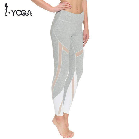 Purpton Leggings Grey / S Fitness Women Yoga Pants High Waist Sexy Mesh Tights Sports Leggings Slim Workout Running Gym Active Sportswear with Pocket K021