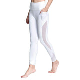 Purpton Leggings White / L Women Yoga Compression Pants Mesh Leggings Pants Elastic Tights Sexy Yoga Capri with Pocket for Workout Gym Jogging