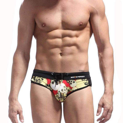 Purpton Mens Swimwear KWAN.Z swimwear 2017 men short brand male board shorts skeleton printing triangular swimsuit trunks beach shorts maillot de bain