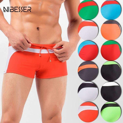 Purpton Mens Swimwear NIBESSER Brand Fashion Pathchwork Board Shorts Men Flat Underwear Elastic Beach Shorts Summer Beachwear Casual Trouser