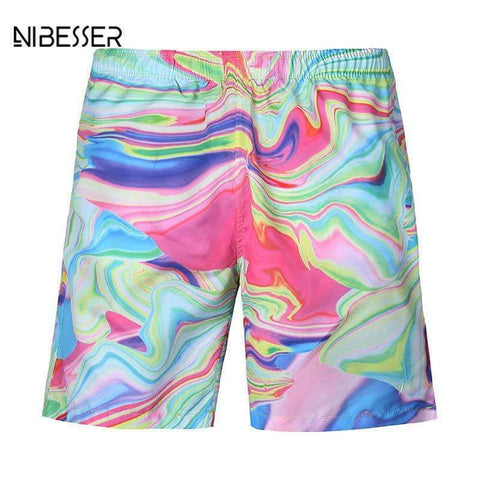 Purpton Mens Swimwear NIBESSER Brand New Summer Quick Dry Men Board Shorts Cratvie 3D Printed Beach Shorts Fashion Knee Length Short Beachwear Trouser