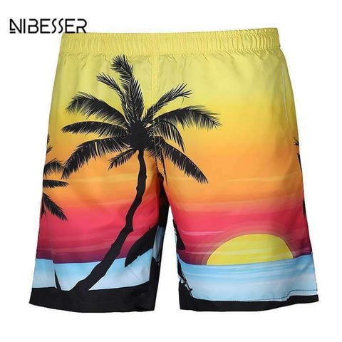 Purpton Mens Swimwear NIBESSER Brand Summer Beach Style Men Beach Shorts Quick Dry Men Printed Board Shorts Fashion Knee Length Short Trouser