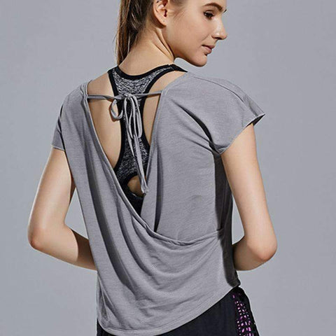 Purpton Women's Shirt 2018 Women Shirts Newest Sexy Quick Dry Workout Sport Open Back Yoga Top T Shirts Short Sleeve For Women fitness gym sports tops