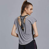 Purpton Women's Shirt Gray / S 2018 Women Shirts Newest Sexy Quick Dry Workout Sport Open Back Yoga Top T Shirts Short Sleeve For Women fitness gym sports tops