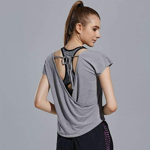 Purpton Women's Shirt Gray / S 2018 Women Shirts Newest Sexy Quick Dry Workout Sport Open Back Yoga Top T Shirts Short Sleeve For Women fitness gym sports tops