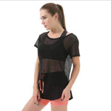 Purpton Womens Wear Black / One Size Women Black Short Sleeve Elastic Yoga Mesh Sports T Shirt Fitness Women's Gym Running Black Tops Tee Quick Dry Shirts