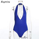 Purpton Womens Wear Blue Bodysuit / L Buymine Deep V Sexy Bodysuit With Body Chain Backless Women Short Jumpsuit Sequined Halter Skinny Bodysuit Push Up Rompers Femme