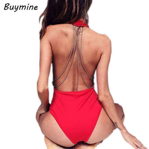 Purpton Womens Wear Buymine Deep V Sexy Bodysuit With Body Chain Backless Women Short Jumpsuit Sequined Halter Skinny Bodysuit Push Up Rompers Femme