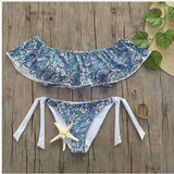 Purpton Womens Wear Light Blue / L Sexy Women Printed Bikini Floral Split Swimsuit