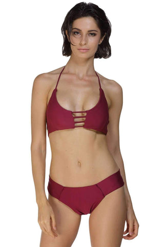 Purpton Womens Wear S / Red Maroon Cage Bralette Bikini Swimsuit