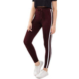 Swim4Fit Leggings Burgundy / XS Women's Striped Sideseam with Drawstring Burgundy Leggings