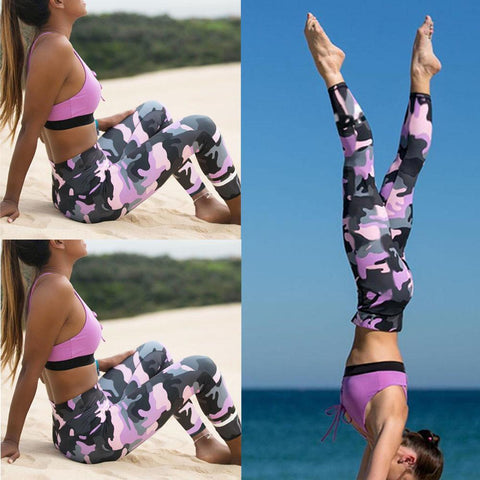 Swim4Fit Leggings S Women Pink Camouflage Yoga Leggings