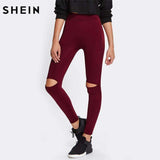 Swim4Fit Leggings Women's Knee Cut Out Burgundy Leggings