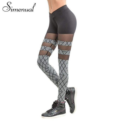 Swim4Fit Leggings Women's Mesh Splice Striped Fitness Leggings