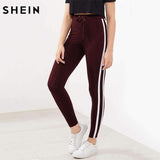 Swim4Fit Leggings Women's Striped Sideseam with Drawstring Burgundy Leggings