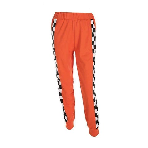 Swim4Fit Men's Activewear Women 2017 Women Casual Checkerboard Zipper Sweatpants Side Trousers Plaid Patchwork Orange Femme Pencil Pants Pantalon