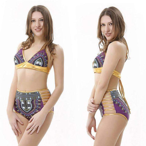 Swim4Fit Women's Swimwear Women's Egyptian Graphic Halter Hollow Sexy Bikini