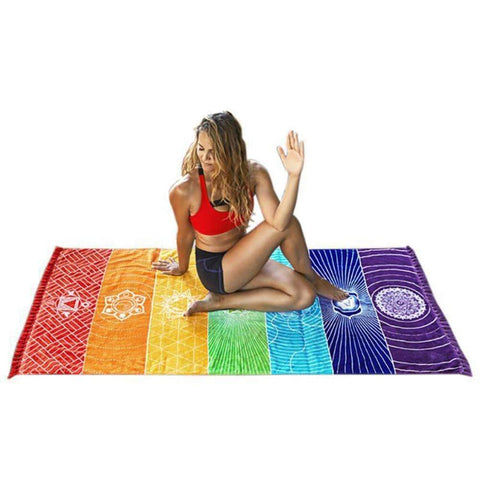 Swim4Fit Yoga Mat Default Title Rainbow Beach Mat Square Beach Towel Foldable Yoga Mats with Tassels for Picnic Beach Taveling Camping Hiking